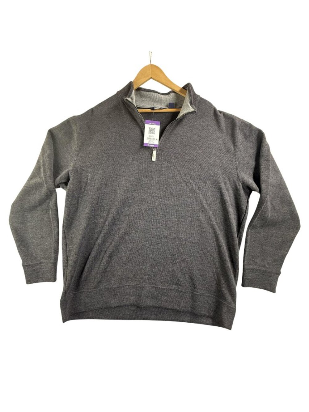 Lands End Sweater Mens 2XL Gray Mock Neck 1/4 Zip Cotton Blend Knit Pullover New